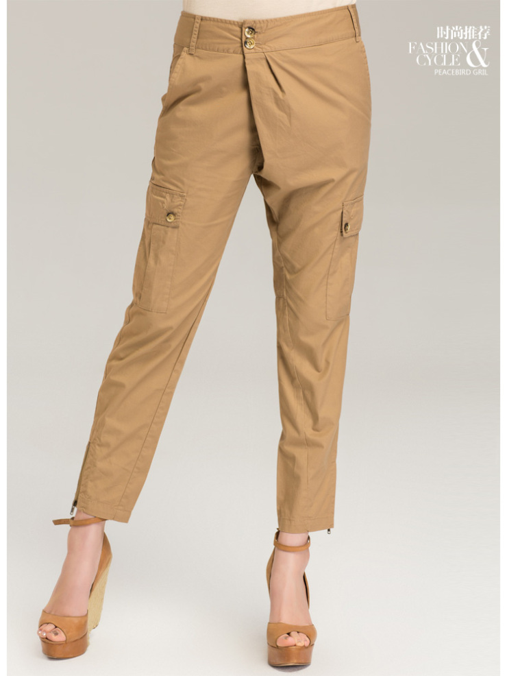 太平鸟女装2013新品时尚纯色收脚口落档裤中腰甜美显瘦ag1120135 米