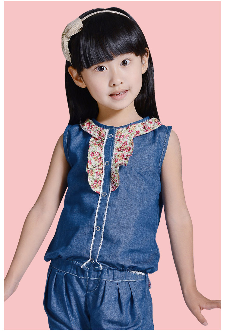 瓢虫之家 童装 夏装 女童时尚纯棉牛仔背心 lfxs0516 浅蓝 140