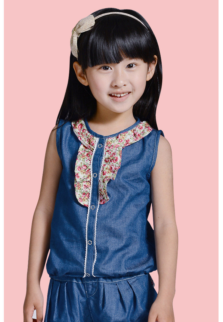 瓢虫之家 童装 夏装 女童时尚纯棉牛仔背心 lfxs0516 浅蓝 140