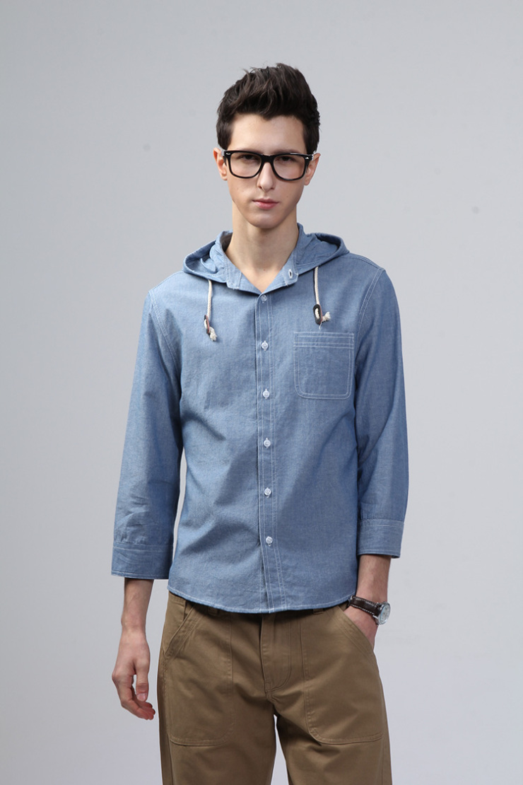 马克华菲shake型格双12扫货季夏装 休闲牛仔衬衫 修身中袖男装