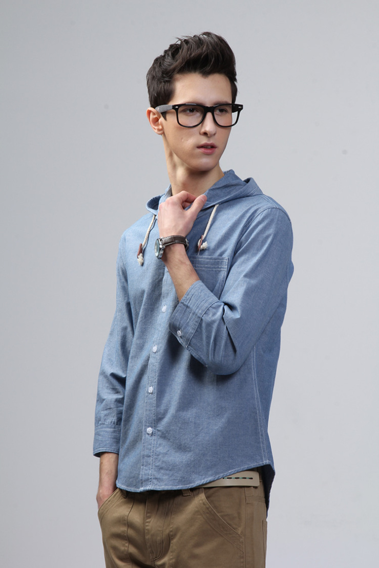 马克华菲shake型格双12扫货季夏装 休闲牛仔衬衫 修身中袖男装