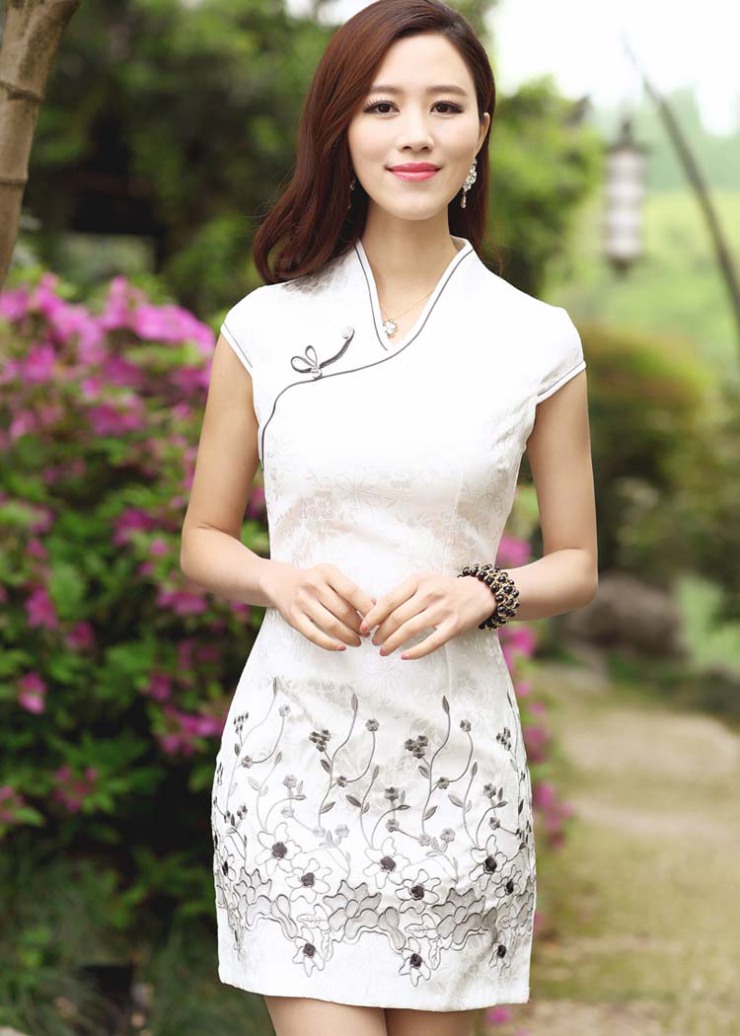 eyesonu 2013新款夏季白雪公主泡泡袖清爽v领夏装旗袍改良时尚灰色