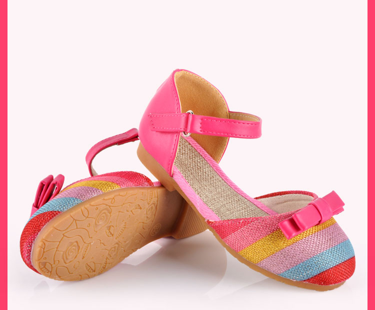 老北京布鞋多彩拼色儿童公主鞋 女童凉鞋 亚麻编织 牛筋防滑鞋底 蓝色