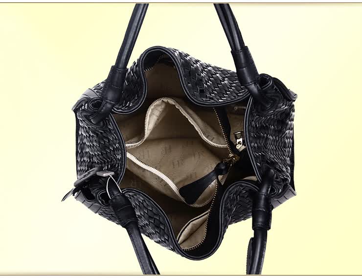 hr赫莲娜牛皮黑白编织女士手提包h2359-45872a1黑色