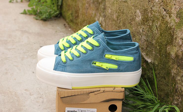 远波(yuanbo)女帆布鞋低帮侧拉链时尚单鞋女6111 湖蓝 38