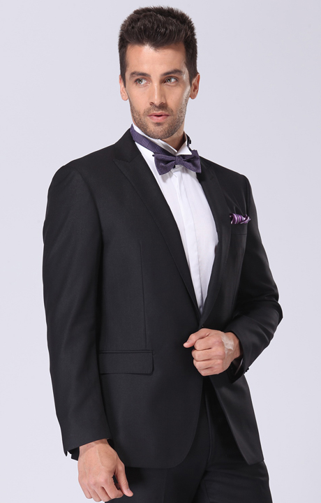 顺美羊毛钻石丝黑色修身一粒扣 高档中年男士商务西服