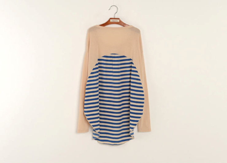 服饰箱包 上衣 > 可欣 2013秋冬新款女装 休闲宽松印花条纹长袖t恤