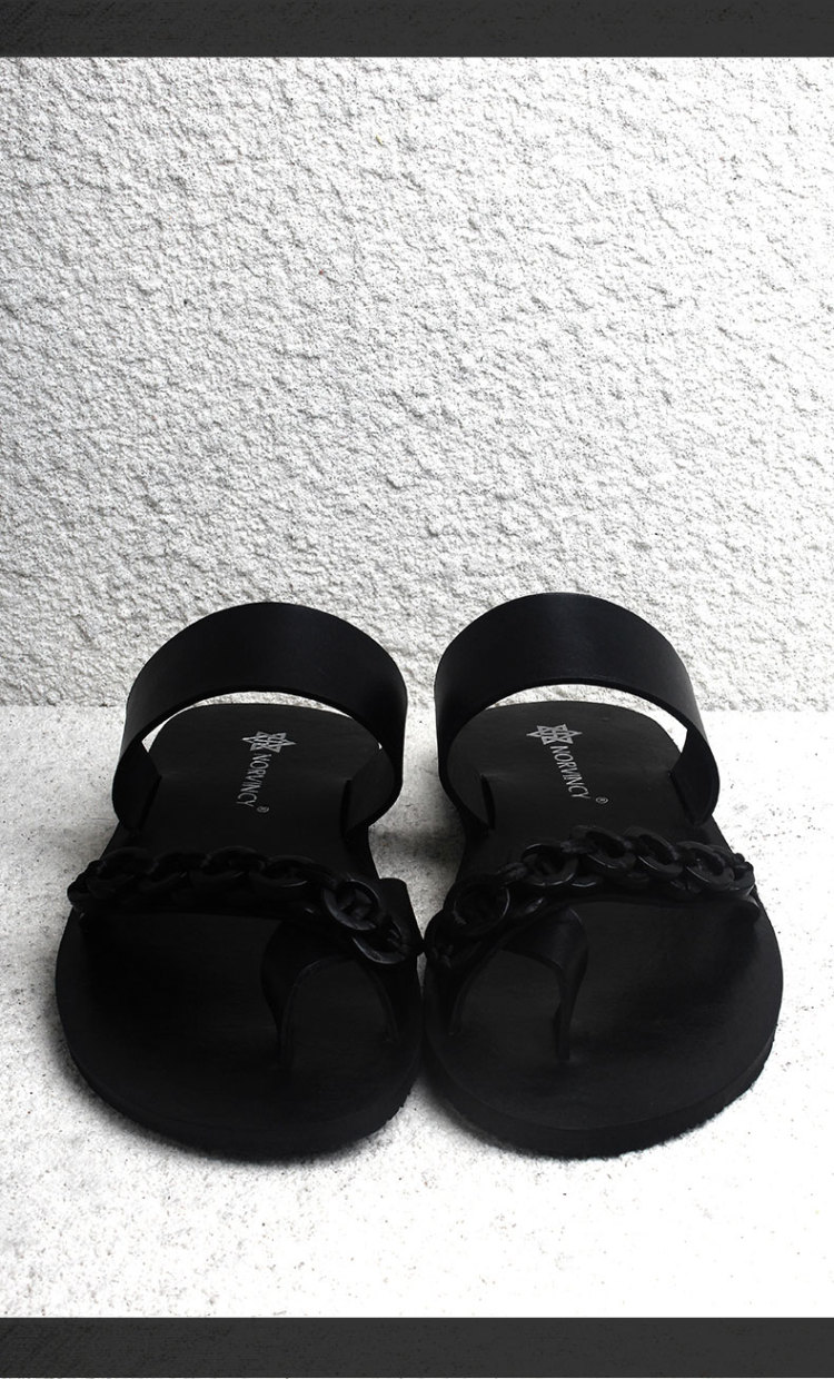 诺凡希新款夏季真皮透气拖鞋男 日常休闲男士牛皮头层皮凉拖15011 漆