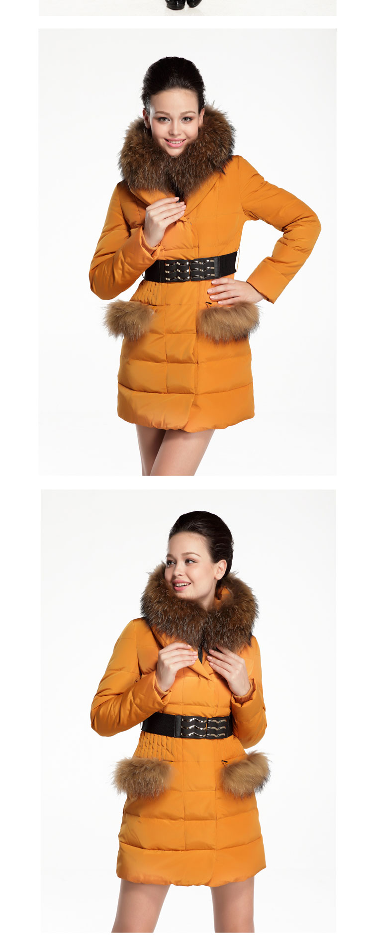 红叶精灵 秋冬新款正品女士修身外套 奢华大毛领时尚气质羽绒服女 军