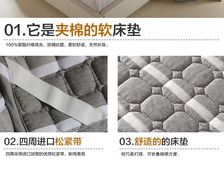 
                                        绝趣 床上用品 榻榻米防螨舒适夹棉软床垫子保护垫四季通用圆角包边单人双人 蓝色多瑙河 90cm*200cm                