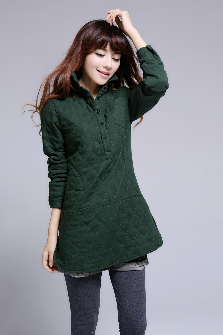 晗菲茹梦冬季新款棉服女 2013韩版休闲棉衬衣 打底棉衣翻领纯色中长款棉服A981 牛仔蓝 L