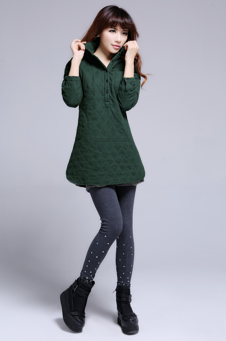 晗菲茹梦冬季新款棉服女 2013韩版休闲棉衬衣 打底棉衣翻领纯色中长款棉服A981 牛仔蓝 L