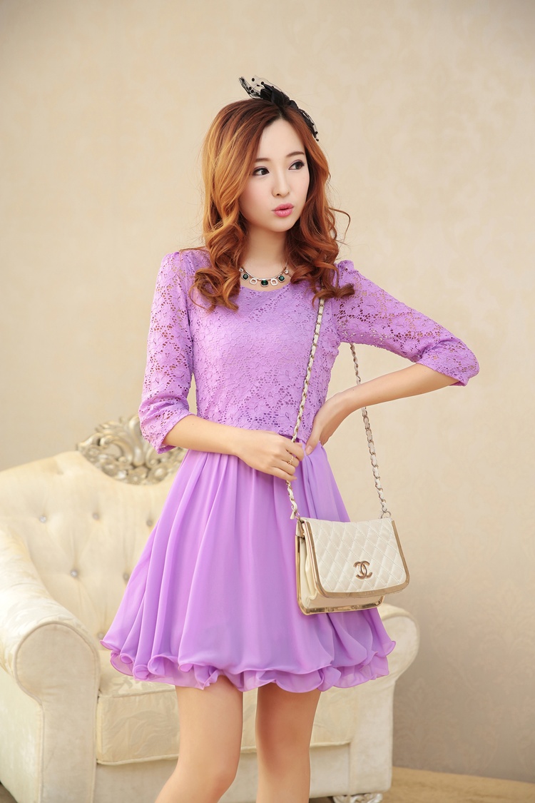 2014时尚女装春装百搭修身显瘦气质裙子雪纺连衣裙825(桔粉色 xl)