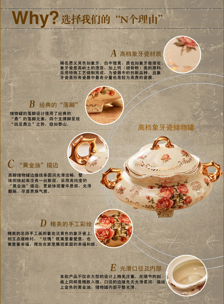 古典欧式陶瓷储物罐 糖果罐 瓜果盘 新房装饰品摆件客厅装饰摆设罐招财风水摆