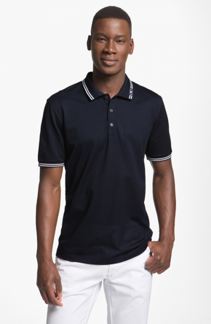 菲拉格慕 salvatore ferragamo 男式短袖polo衫 blue/ white q