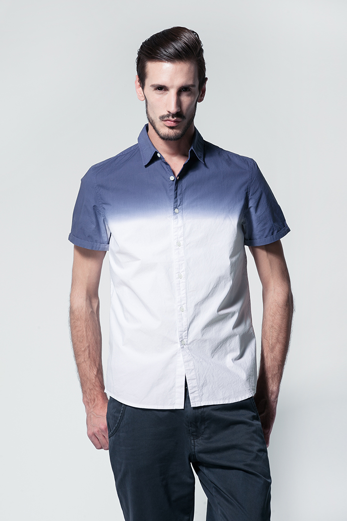 圣迪奥sdeerhe男装夏纯棉 吊染 休闲 短袖 衬衫2270477 炭灰蓝94 l