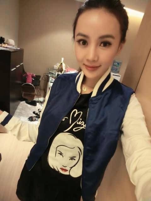 楚尚秀新款女装kiko头像刺绣棒球服夹克短外套7052 蓝色米袖 M