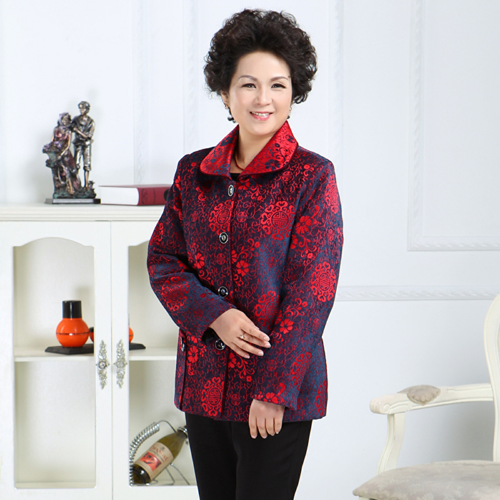 春装新款时尚百搭两用衫翻领单排扣福字印花唐装外套z-富丽达翻领唐装