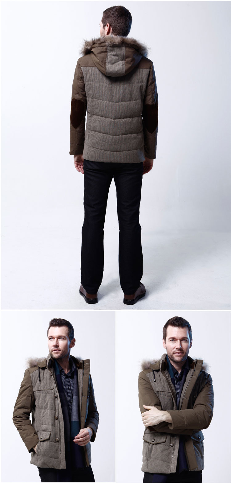 奔迈benmai男士加厚休闲羽绒服正品可脱卸帽拼接款男装外套1328 黑色