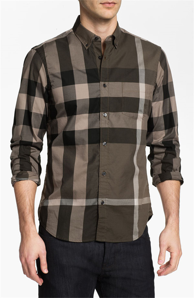 美国代购burberry巴宝莉 休闲运动格纹长袖衬衫623548 xxl