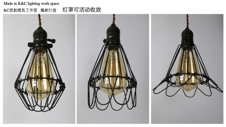 KC灯具 loft工业复古小铁架 吊灯三头灯罩美式酒吧 吧台咖啡厅 装饰灯 含烟火灯泡