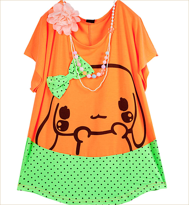 海芋花 2013圆领波点卡通大码t恤大码女装夏装胖mmt恤上衣175-3g 荧光