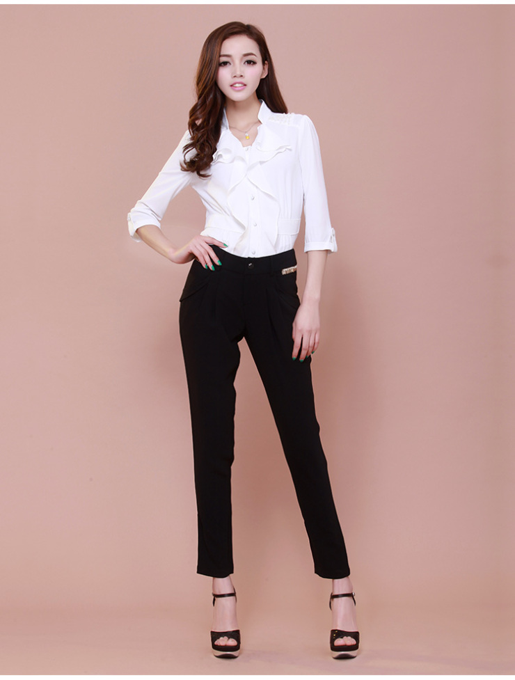 evei怡惟2013夏季新款 ol通勤百搭女式休闲长裤小脚裤359002 黑色 m(2