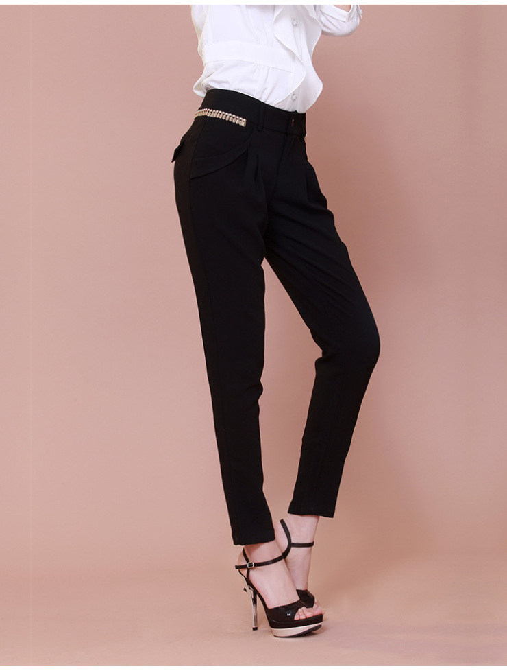 evei怡惟2013夏季新款 ol通勤百搭女式休闲长裤小脚裤359002 黑色 m(2