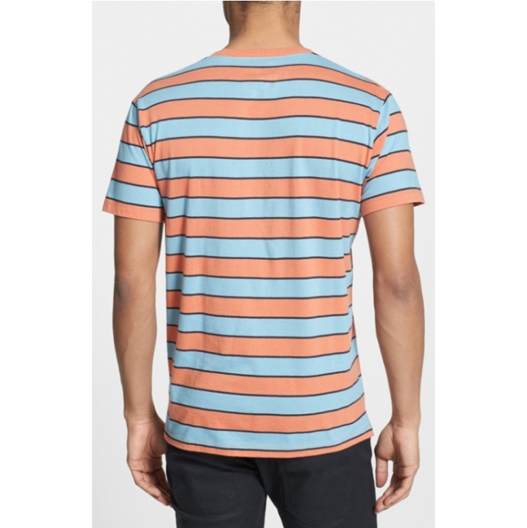 pastel-colored stripes modernize a soft, jersey-knit t-shirt