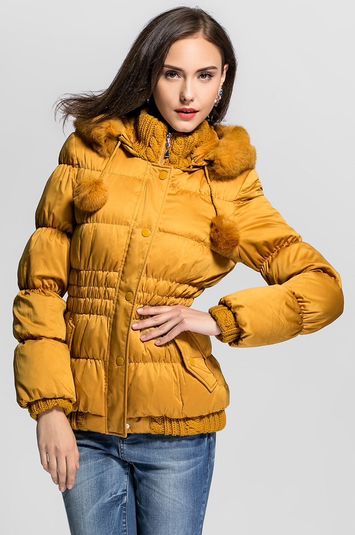 vm冬女装兔毛领螺纹修身厚短款羽绒服n|312323002 133卡其色 170/88a