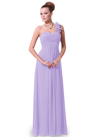 艾娃贝蒂 斜肩长款纯色高腰甜美伴娘服 晚礼服09768 紫色 xxxl