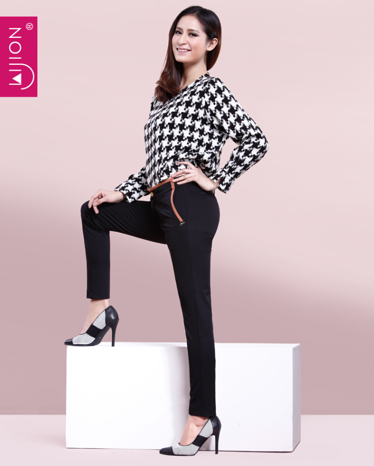 丽洁女裤长裤2014春欧美风ol白领撞色提臀铅笔小脚商务休闲dz908 杏色