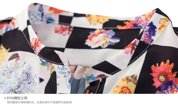 太平鸟女装时尚休闲立领印花衬衫韩版潮流衬衣女A4CB42124 黑白纹样 M