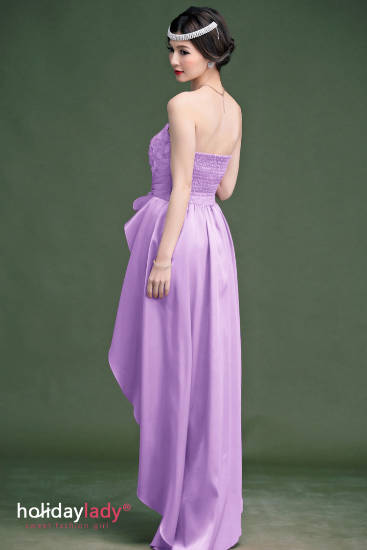 嫒丽思 2014优雅玫瑰蕾丝花大摆燕尾修身宴会新娘伴娘晚小礼服 杏色 m