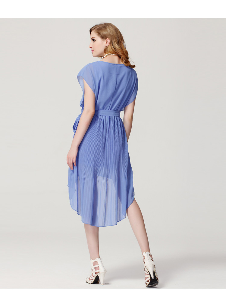 卡路约翰 2013连衣裙夏燕尾裙蝙蝠袖不规则夏季裙子前短后长雪纺