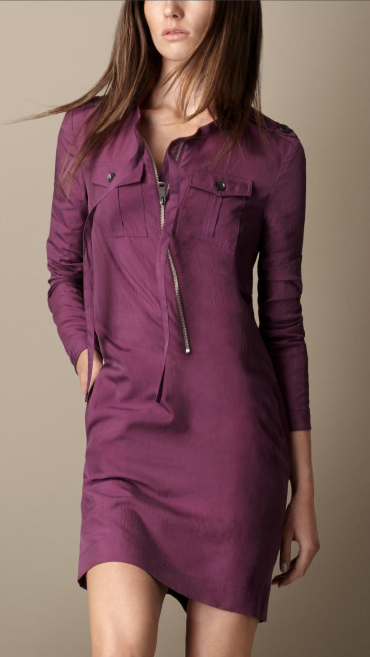 burberry /巴宝莉 新款女士 水洗丝质混纺军装连衣裙 39065221 紫色