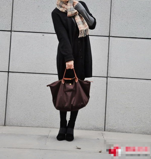 longchamp珑骧 女士 中号长柄饺子包 可折叠 黑