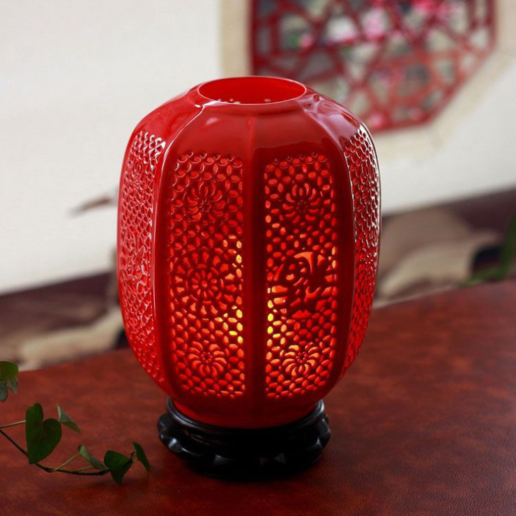 洁亿 创意台灯净化空气负离子水晶盐灯 灯笼福中国红tcqh025空气维他
