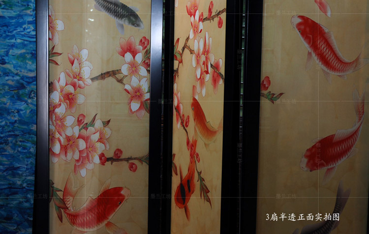 
                                        定制改善风水胡桃木屏风中式客厅玄关隔断半透三扇折叠 吉祥花鸟 私人定制                