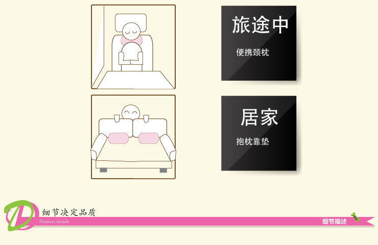 Sleep Science美国斯利普万用记忆枕头 旅行枕 护颈枕头颈椎保健枕芯 抱枕靠垫 浅粉 32*23*8cm