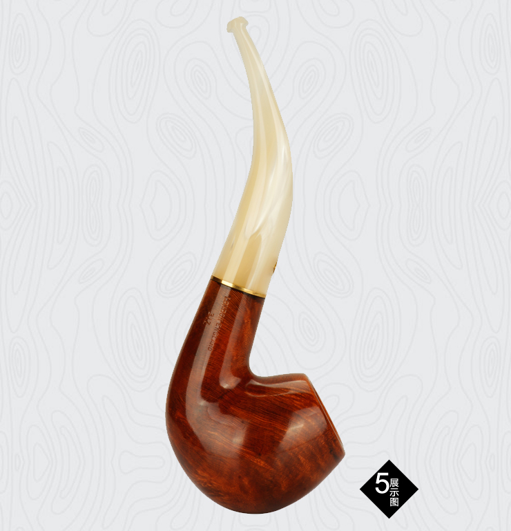 英国bbb金标 3b-317 苹果式金圈全弯柄白琥珀嘴 棕色光面烟斗