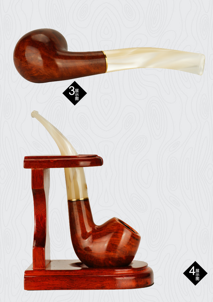 英国bbb金标 3b-317 苹果式金圈全弯柄白琥珀嘴 棕色光面烟斗