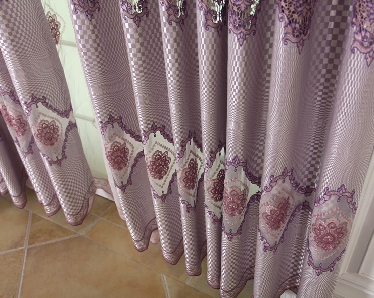 红山玉时尚简约绣花窗帘成品定制 客厅遮光/装饰窗帘纱帘窗帘布 紫色