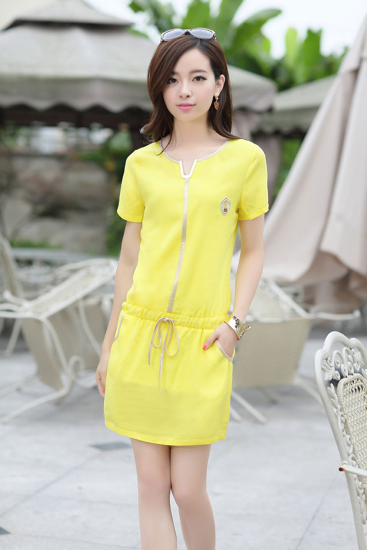 若南ruonan夏季新款v领短袖学院风显瘦气质连衣裙大码女装 玫红 m