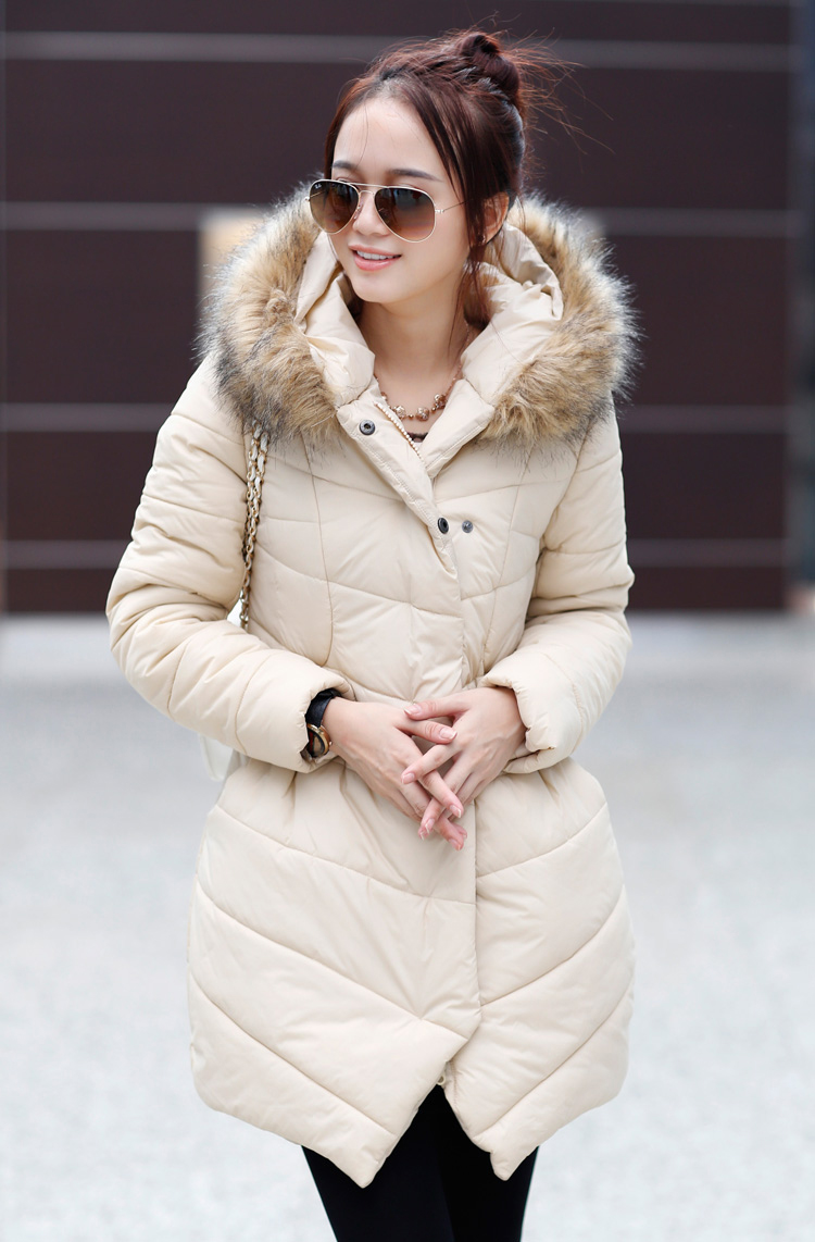 舒雪儿2013冬装新款中长加厚休闲宽松大码羽绒棉衣棉服女mf549 杏色 l