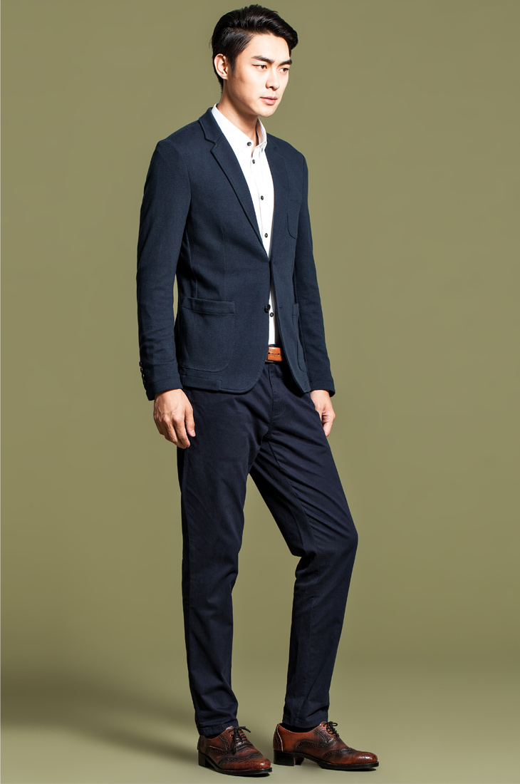 jackjones杰克琼斯商务休闲两粒扣男士修身西装b|213308007藏蓝色185