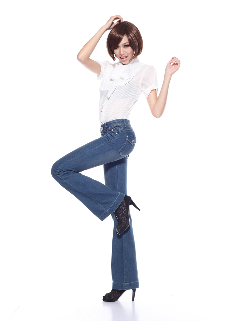 liekanu牛仔裤女中腰复古喇叭裤b606 2013韩版中腰提臀水洗磨白深蓝