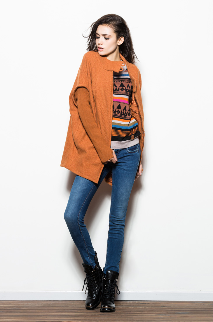 only秋装新品含羊毛茧形长袖中长款女毛呢外套|112327001 060橙色 155