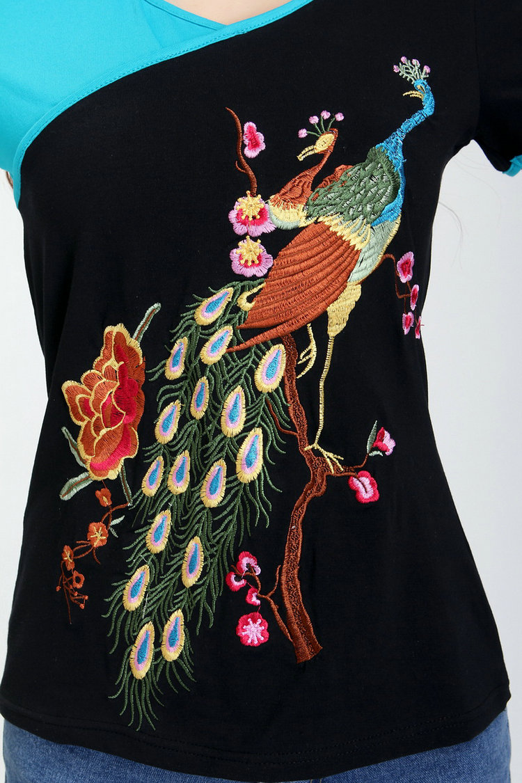 尚尔一女装2014夏季新款上衣民族风纯棉短袖绣花t恤zmf8804 白色 xxl