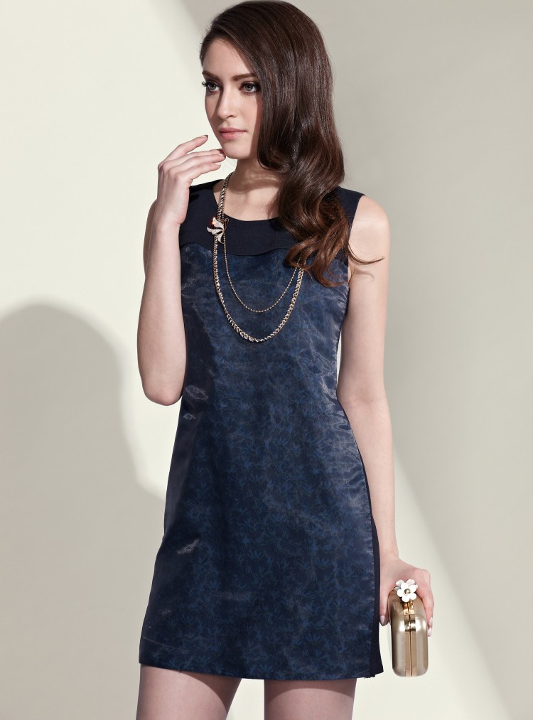 梦芭莎优雅职业女装2014年新款唯美叠纱复古雏菊提花连衣裙467114127